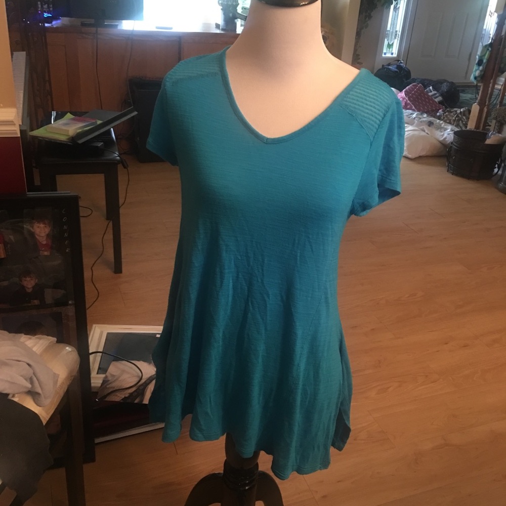 Blue shirt mesh in the back